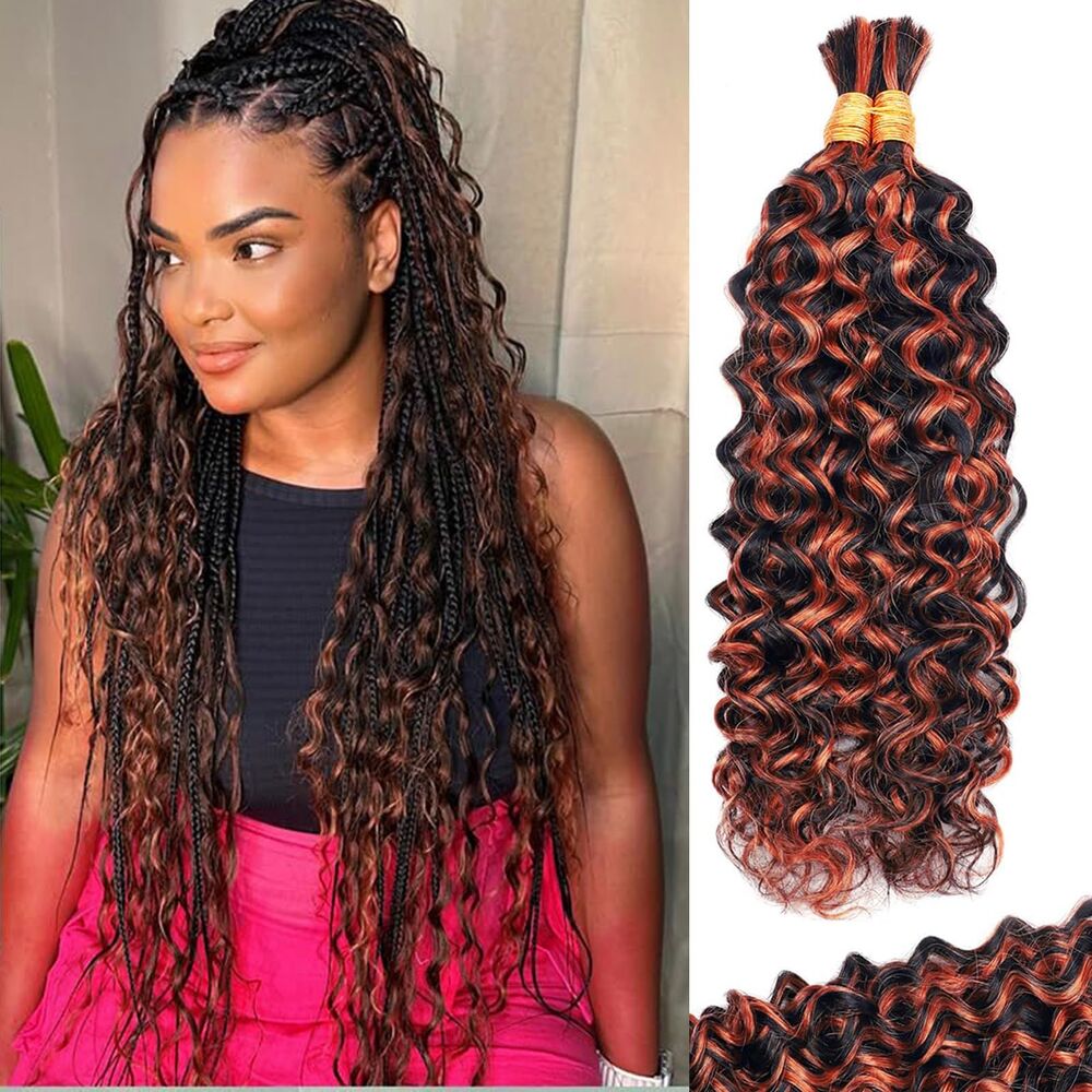 Belaved Human Hair Braiding 20" Water Wave 1B/30 Boho Braids 2 Bundles 100g